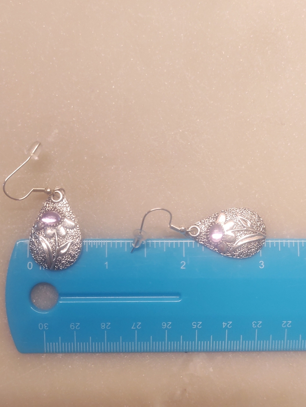 BOGO! NEW! 3D Purple Crystal Silver Dangle Artistic Flower Earrings By Monet - Picture 6 of 9